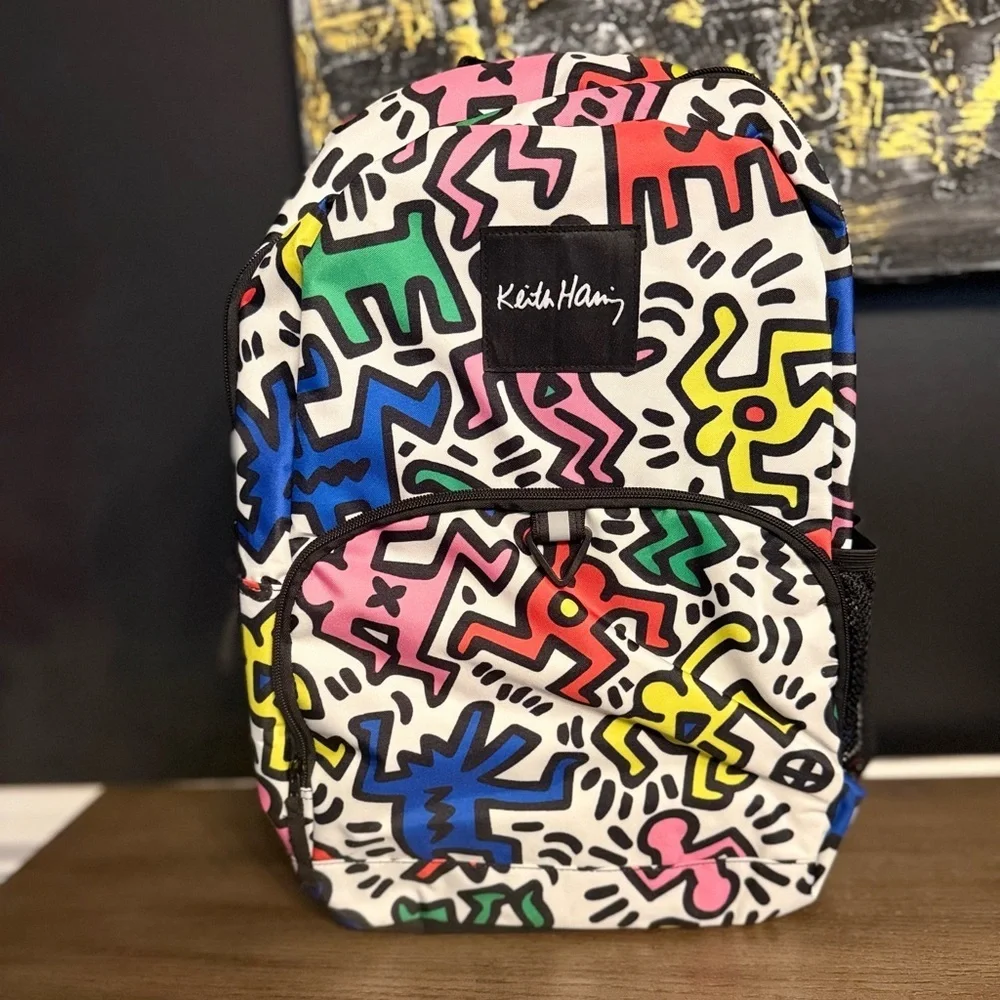 Keith Haring Dancing Figures Multicolor Print Backpack